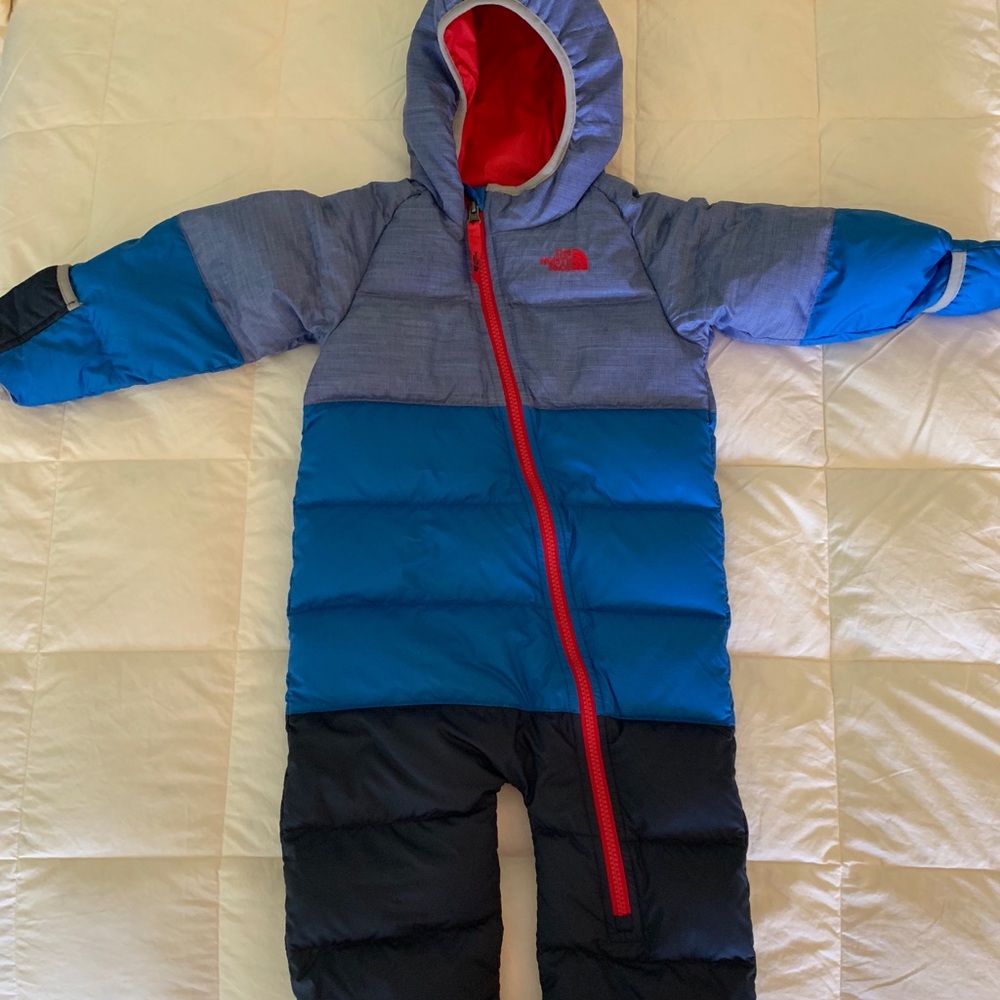 The north face lil’ snuggler down suit size 18-24m